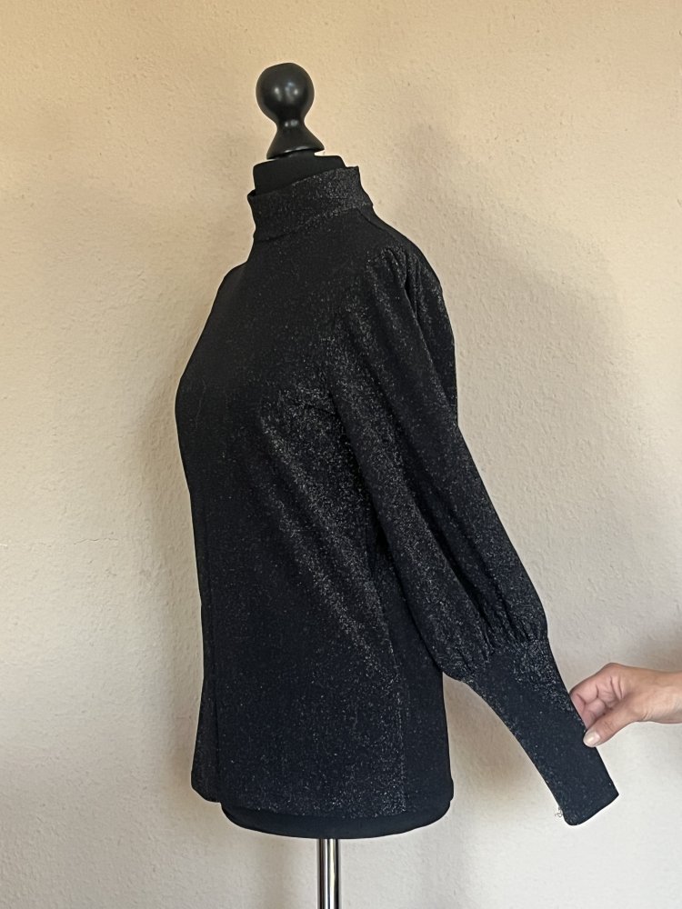 Esprit Lycra Rollkragen Pullover Gr.XS schwarz gold Glitzer