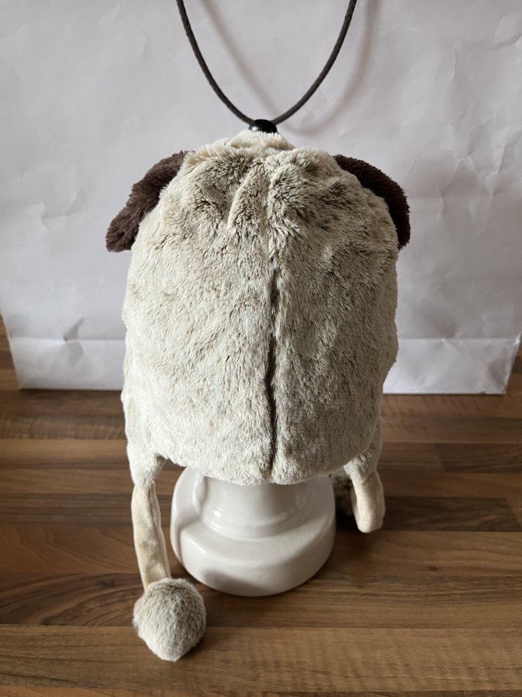Jumi Fake Fur Kinder Mütze mit Hundekopf und Bommel Uni Größe