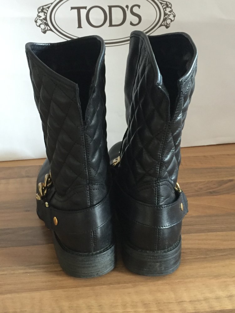 Poelman Leder Stiefel mit Goldkette mit einem Makel: Gr. 39 links/40 rechts dunkelblau