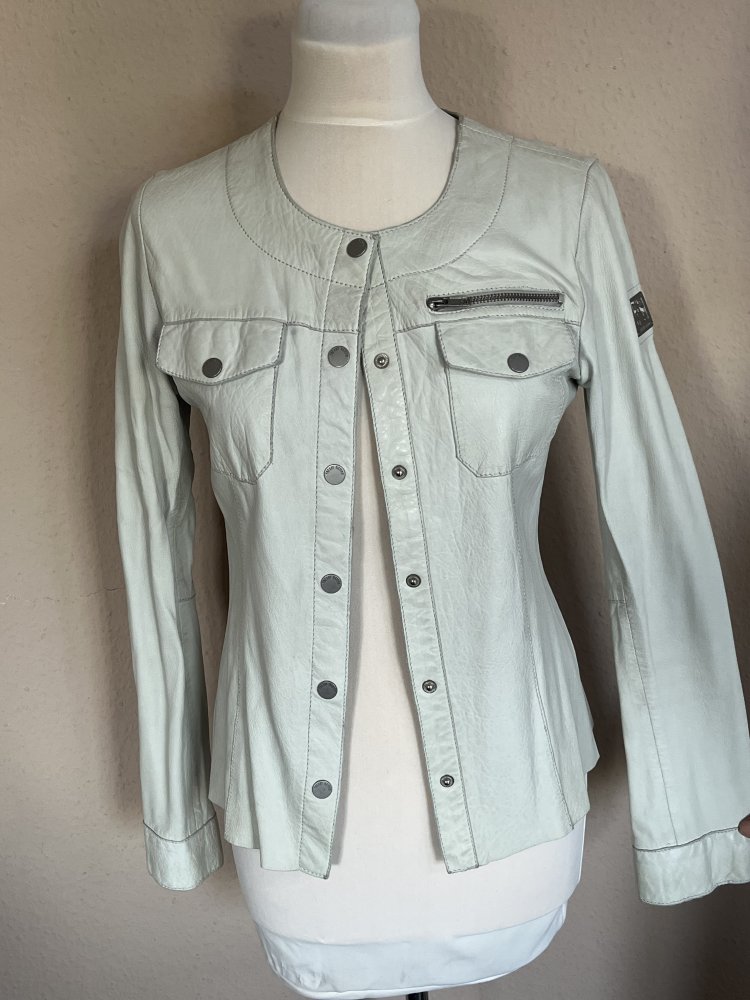 Freaky Nation Nappa Leder Bluse / Jacke Gr.S Farbe Off white /hellgrau