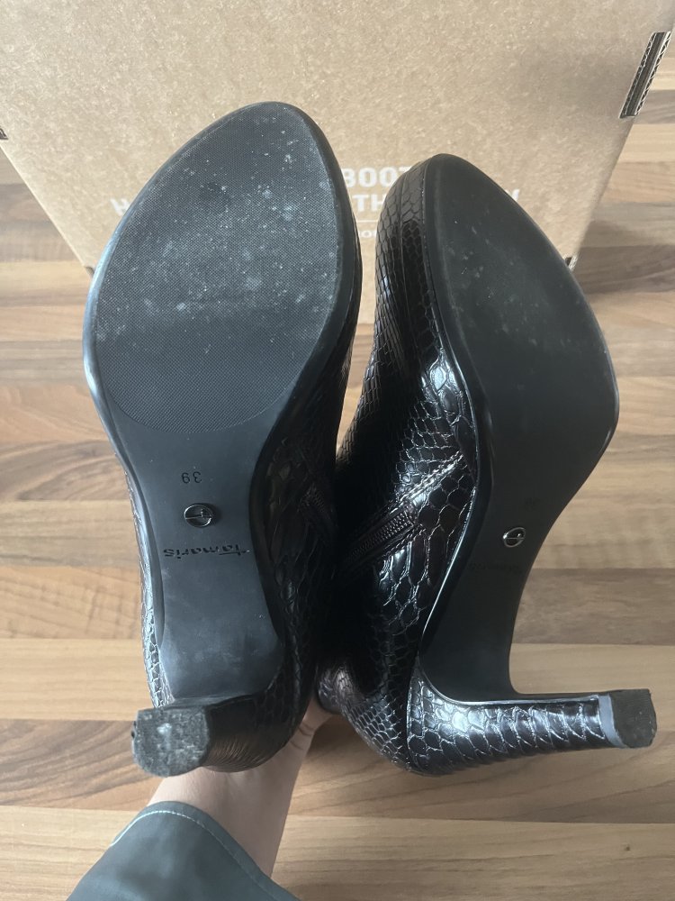 Tamaris Snakeprint High Heel Kunstleder Stiefeletten Gr.39 braun mit seitlichem Reißverschluss innen, kaum getragen