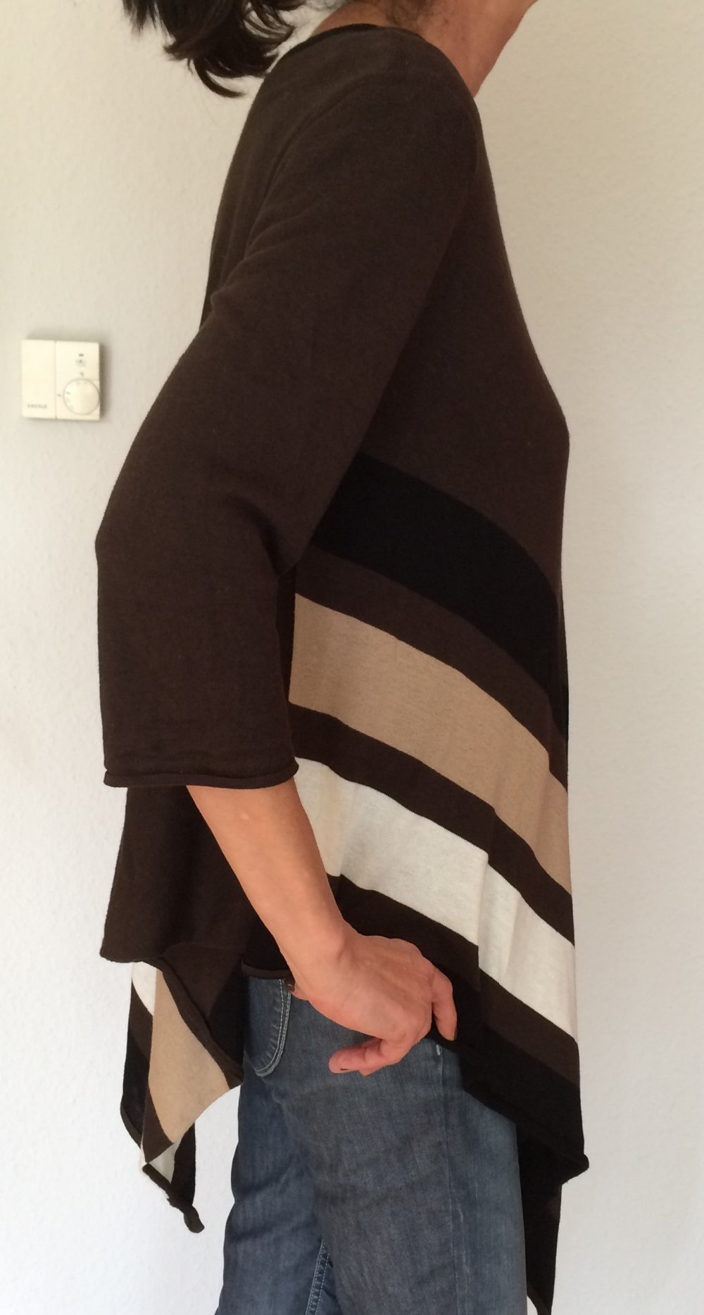 NY Collection Zipfel Long Pullover Gr.M braun schwarz weiß schräg gestreift