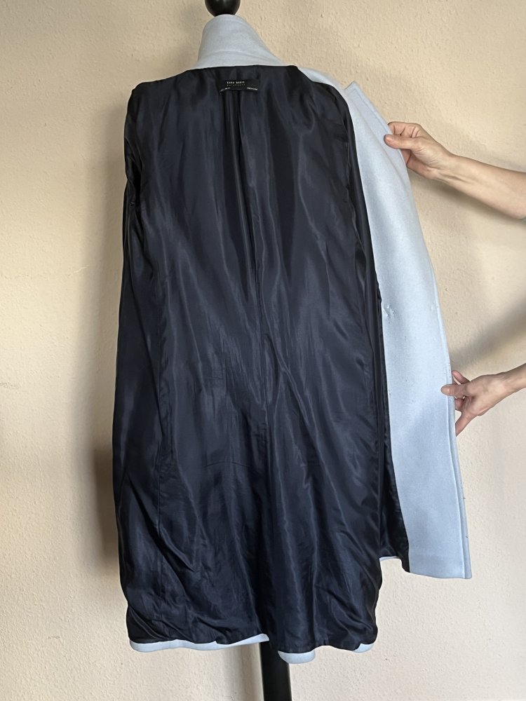 Zara Basic Outerwear Mantel Gr.S/M in hellblau mit Filz Unterkragen