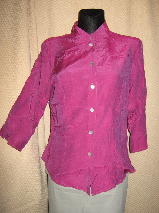 NEUw * Edel * ORIGINAL VINTAGE * wie Seiden * Dreiviertel Arm * Hemd- Bluse * Gr. 38- 40/ S- M * erika- pink *
