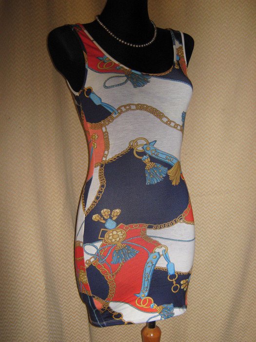 NEU * Sexy * ausgefallen * Kettenprint * Bodycon * Strech * Träger * Etui * Mini- Kleid ''PRIMARK atmosphere'' Gr. 32- 34/ XS * weiß * bunt *