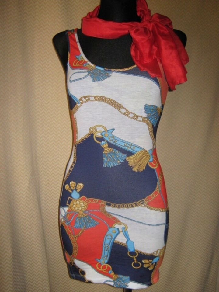 NEU * Sexy * ausgefallen * Kettenprint * Bodycon * Strech * Träger * Etui * Mini- Kleid ''PRIMARK atmosphere'' Gr. 32- 34/ XS * weiß * bunt *