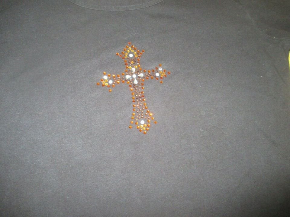 NEUw * Glitzer * Strass * Kristalle * Perlen * Stickerei * Kreuz * Langarm * Longsleeve * T- Shirt ''BIBA by ESCADA'' Gr. 42- 44/ L, 3 * schwarz *