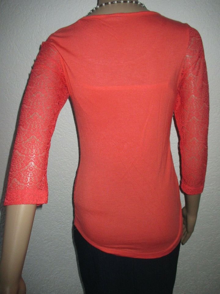 NEUw * Original VINTAGE * Designer * Lace- Spitzen * Dreiviertel Arm * Bodycon * T- Shirt * Gr. 38- 40/ S- M * lachs * koralle *