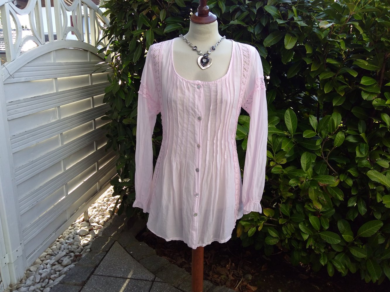 Mega edle Long-Bluse Gr. 42 - leichter Baumw.-Crinkle - Figurschmeichler - zartes Rose