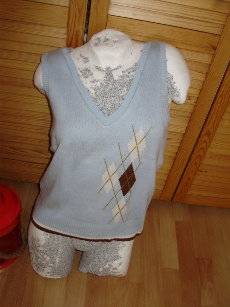 Pullunder Stricktop hellblau Rauten Gr 38