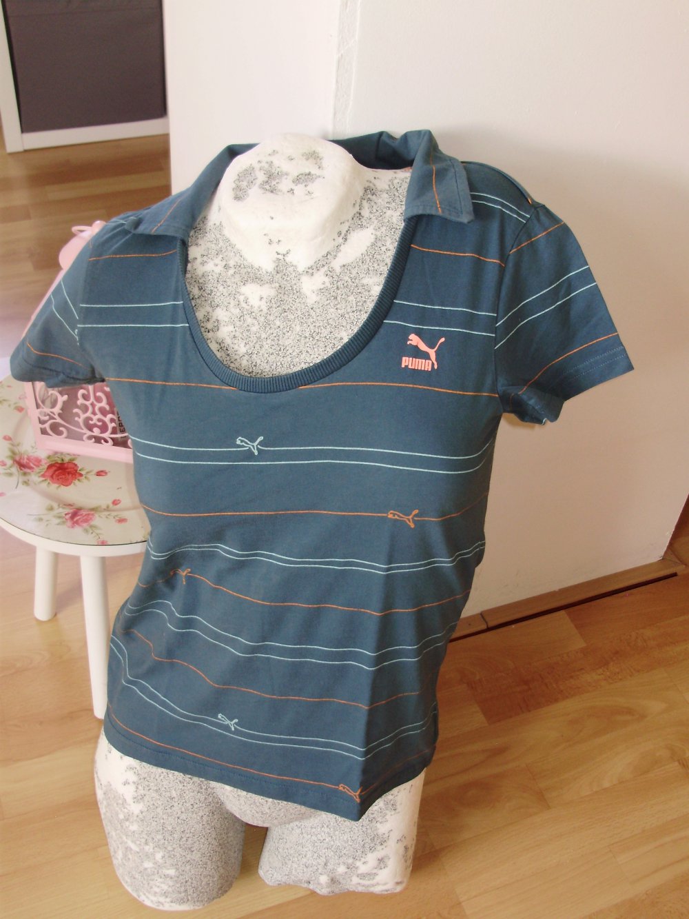 Puma Shirt grün ausgefallen Rundausschitt Kragen M wie neu