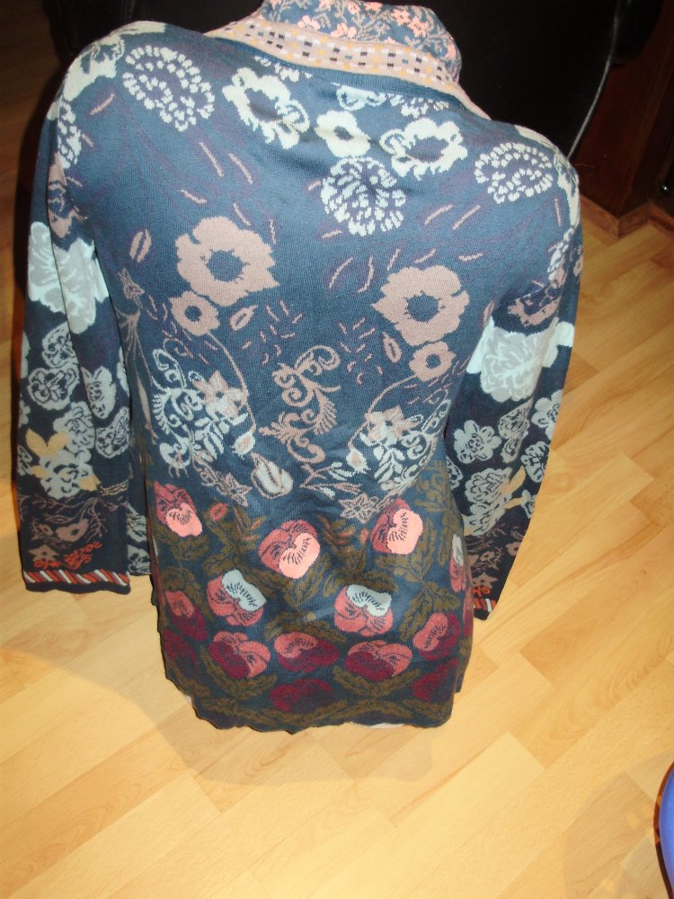 Kooi Cardigan Strickjacke blau bunt Kragen M L passend