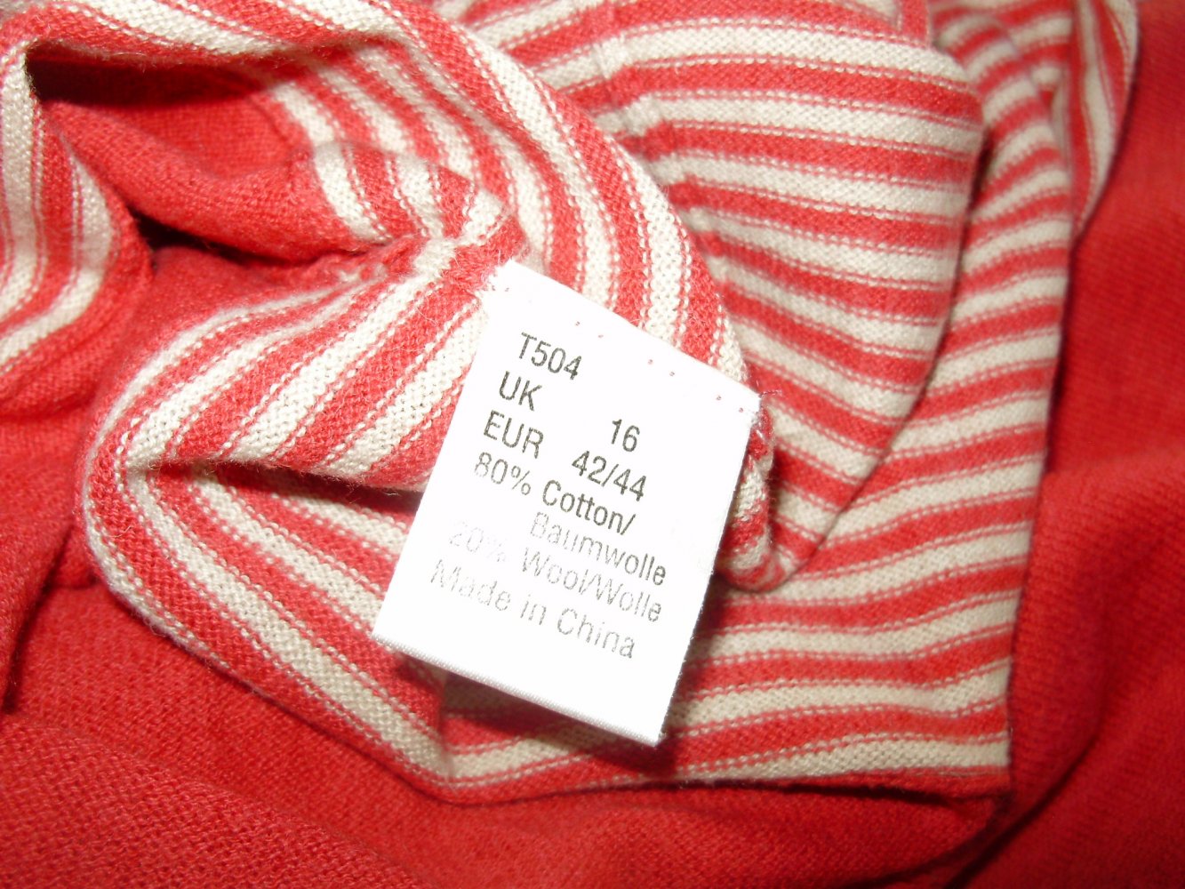 Wrap Pullover KA rot Streifen Baumwole / Wolle Gr 42 44