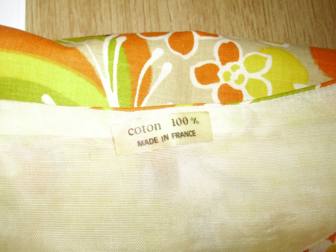 Kleid Vintage Frankreich 100% Baumwolle orange-bunt Muster 40 passend
