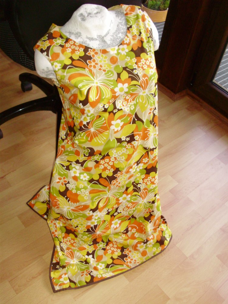 Kleid Vintage Frankreich 100% Baumwolle orange-bunt Muster 40 passend
