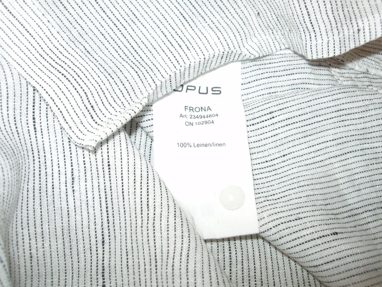 OPUS Bluse weiß zarte Längsstreifen 100% Leinen 36