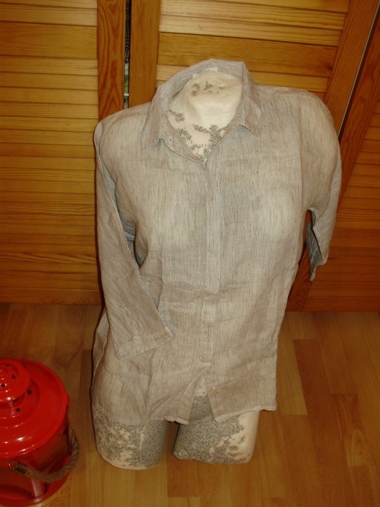 OPUS Bluse weiß zarte Längsstreifen 100% Leinen 36