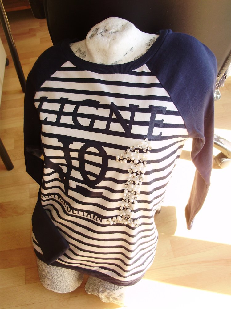 Bien bleu Sweat Marine Perlenstickerei L