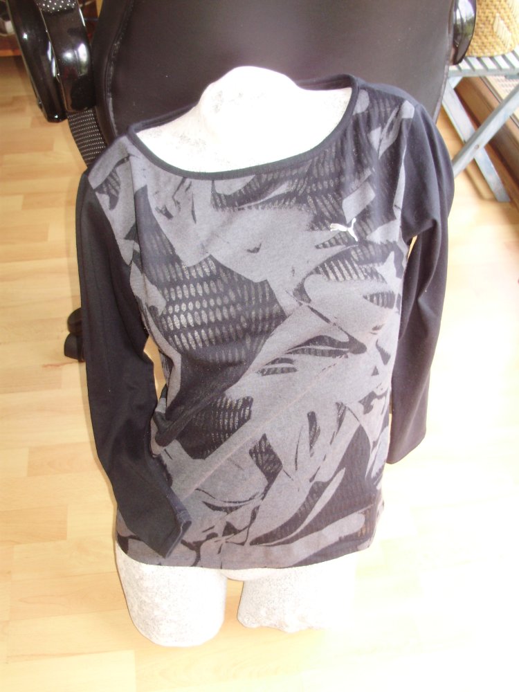 Puma Langarm Shirt schwarz grau interessanter Rücken 36