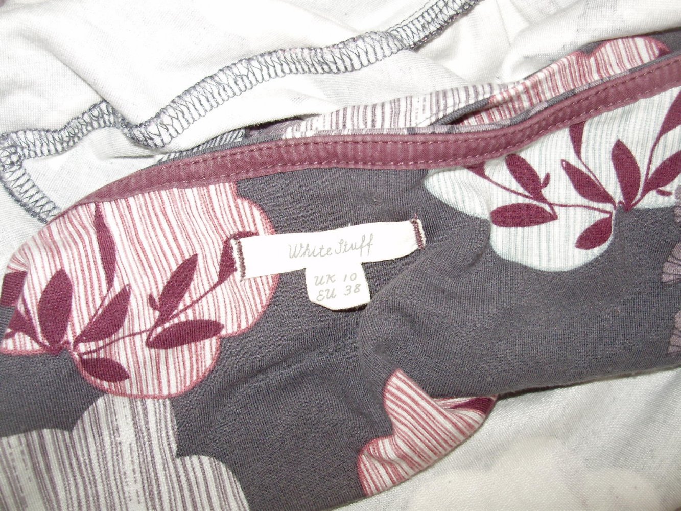 White Stuff Kleid 7/8 Ärmel grau rose rot 38
