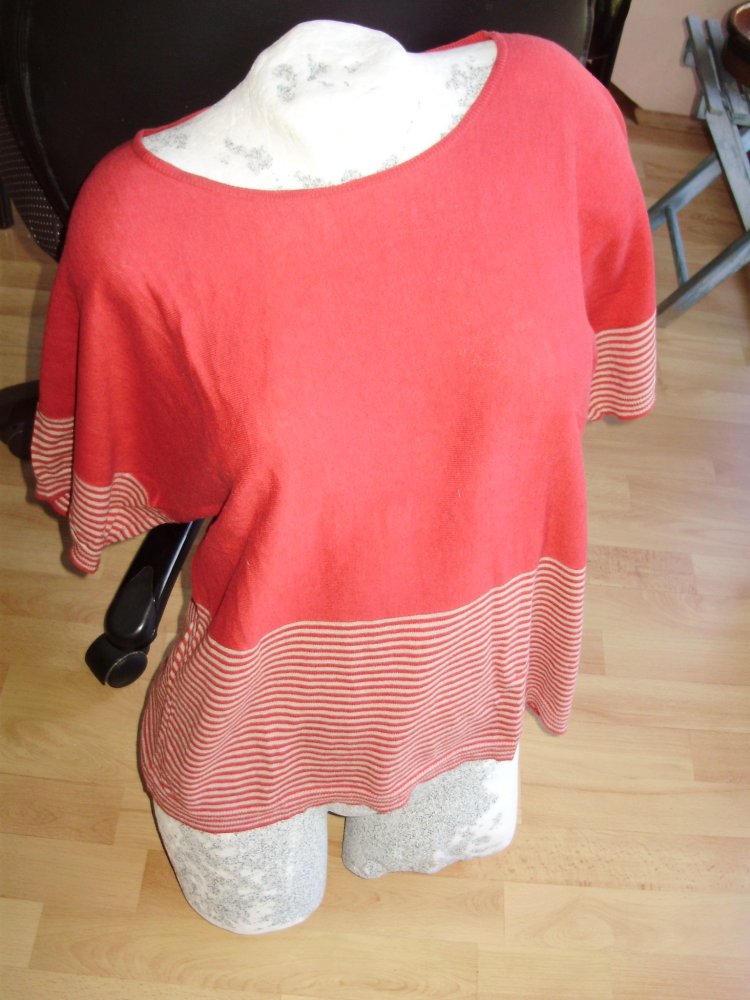 Wrap Pullover KA rot Streifen Baumwole / Wolle Gr 42 44