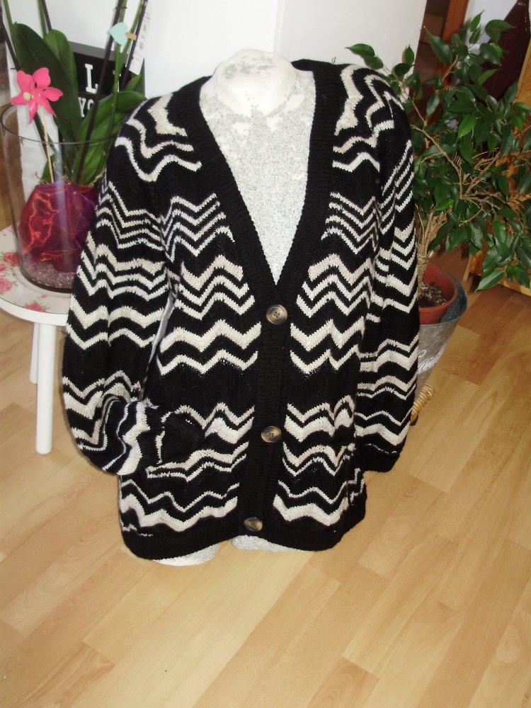 Missoni Cardigan Zacken schwarz/ beige/ gold Mohair/ Wolle oversize M