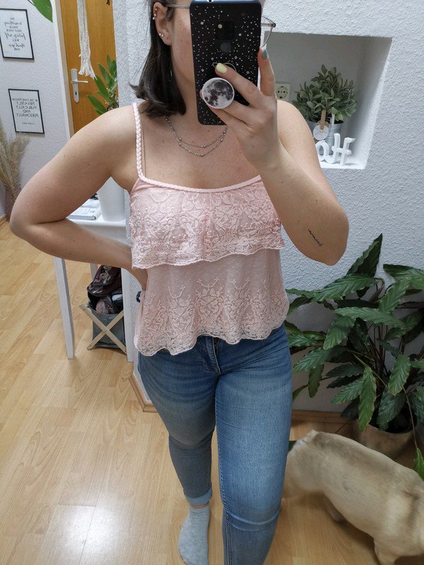 Rose spitzen Volant top
