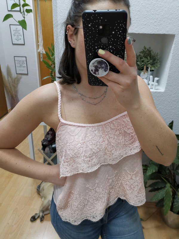 Rose spitzen Volant top