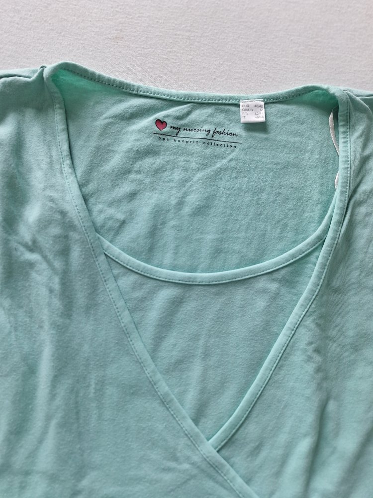 türkises (mentholblaues) praktisches und komfortables Umstands- und Stillshirt Gr. 40/42