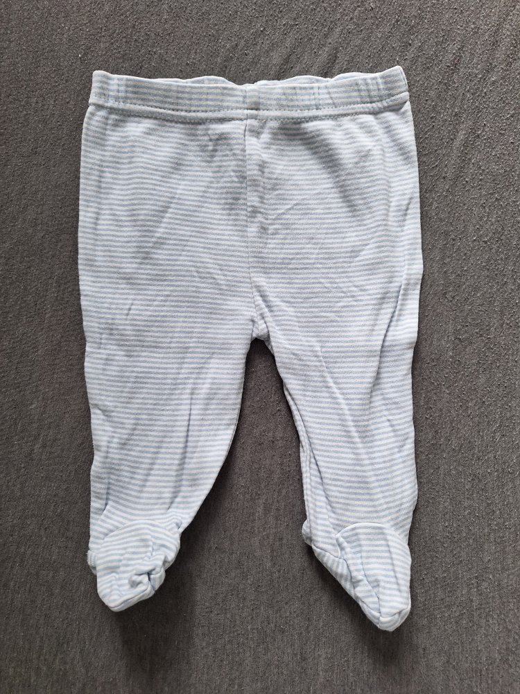blau-weiß gestreifte Babyhose mit breitem Bund und Füßchen Gr. 68
