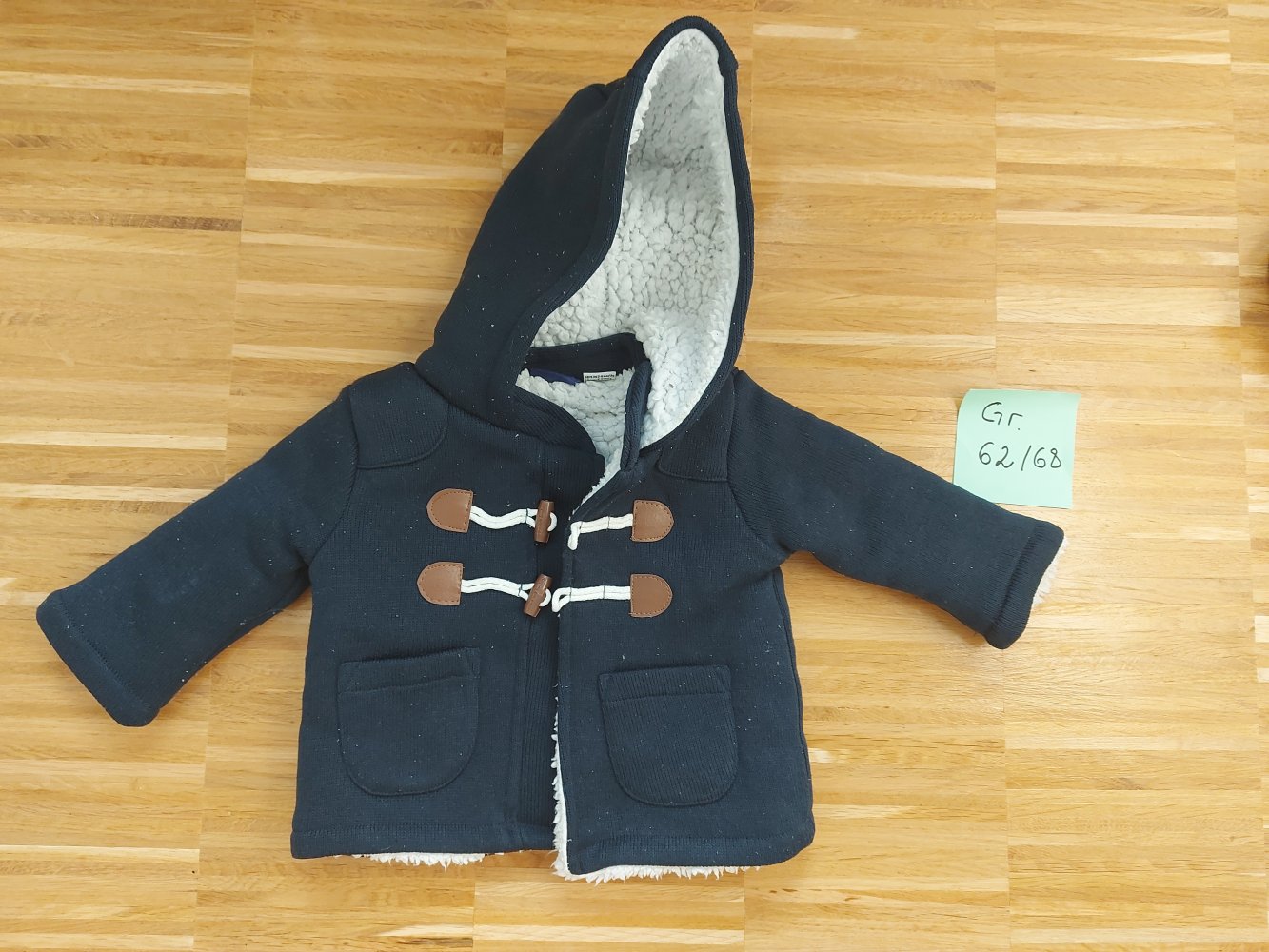 dunkelblaue gefütterte Babyjacke mit Kapuze, Gr. 62/68