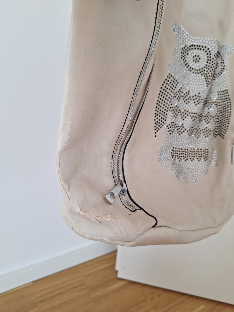 Großer cremefarbener Shopper mit Pailetten-Eule