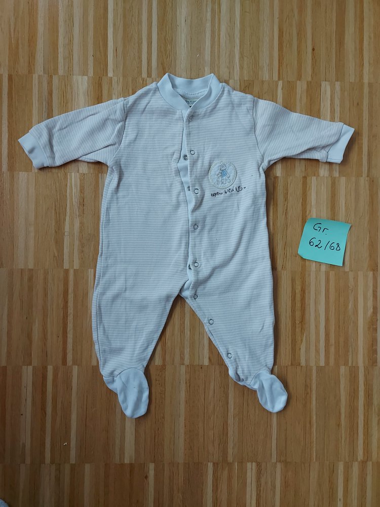 weiß-gelb gestreifter Babyschlafanzug mit Füßchen Gr. 62/68