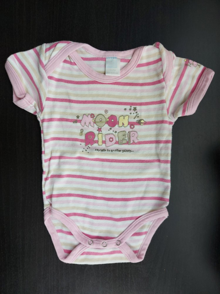 Niedlicher pink gestreifter Kurzarmbody moon rider, Gr. 50/56
