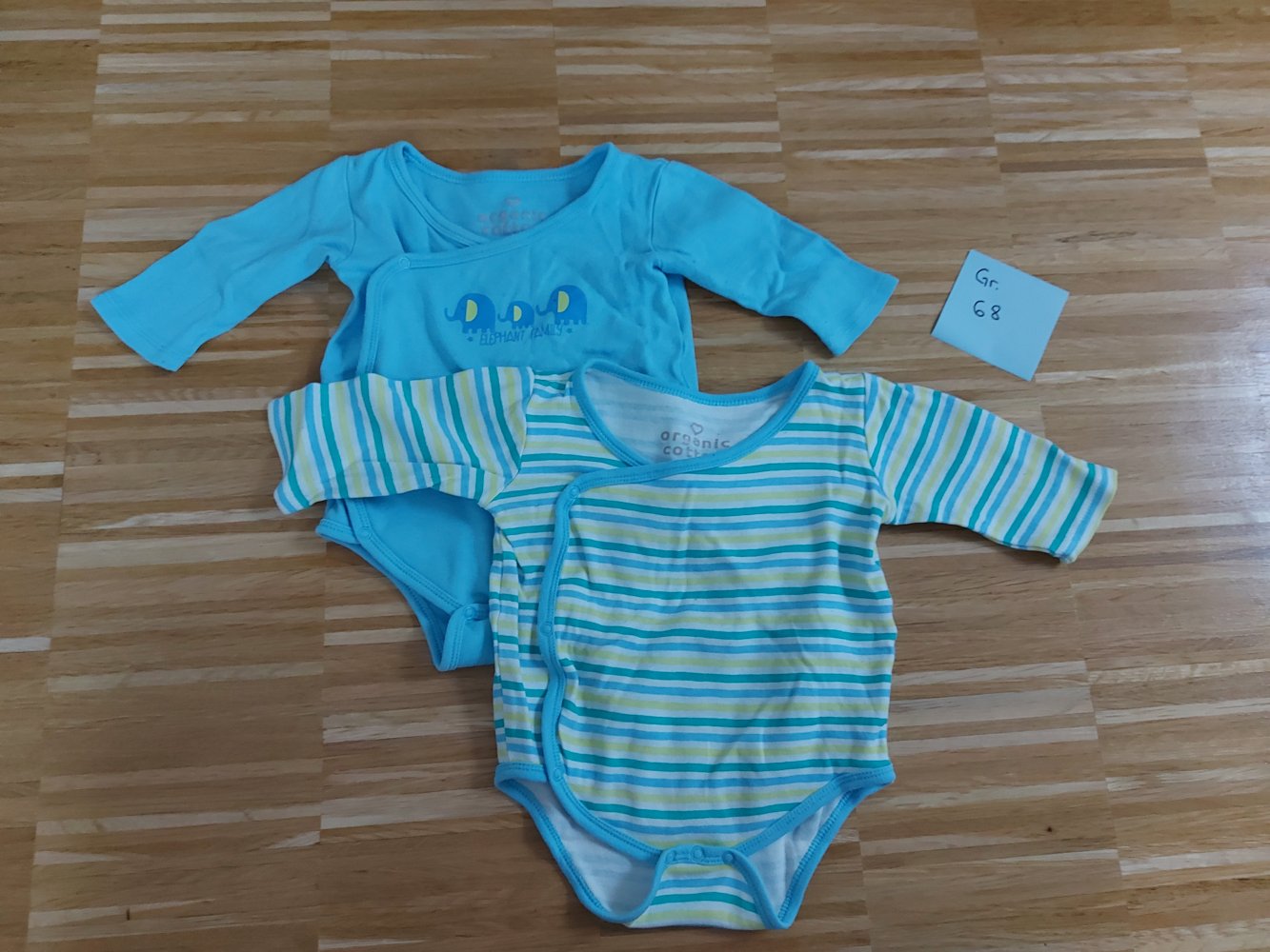 Body-Set: 2 langärmlige blaue Wickelbodys Gr. 68 (2er-Set/Doppelpack)