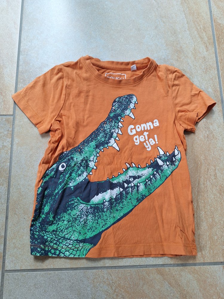 Oranges Kurzarm T-Shirt Gr. 110 mit Krokodil