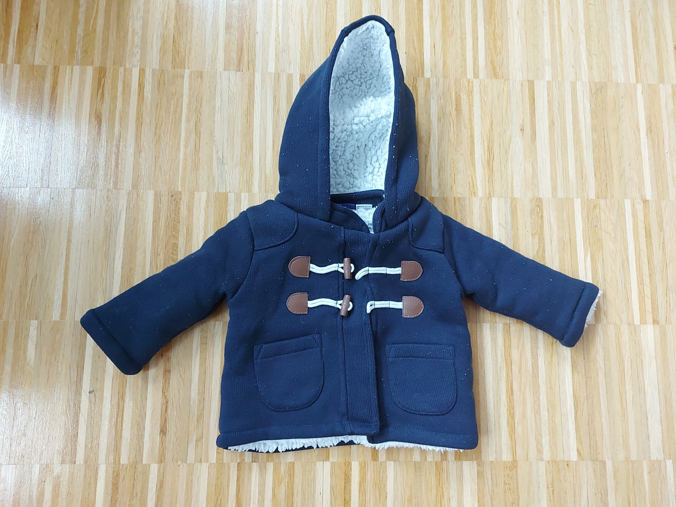dunkelblaue gefütterte Babyjacke mit Kapuze, Gr. 62/68