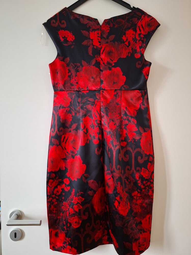 schwarz-rotes Etuikleid mit roten Rosen, Gr. 12 connected apparel