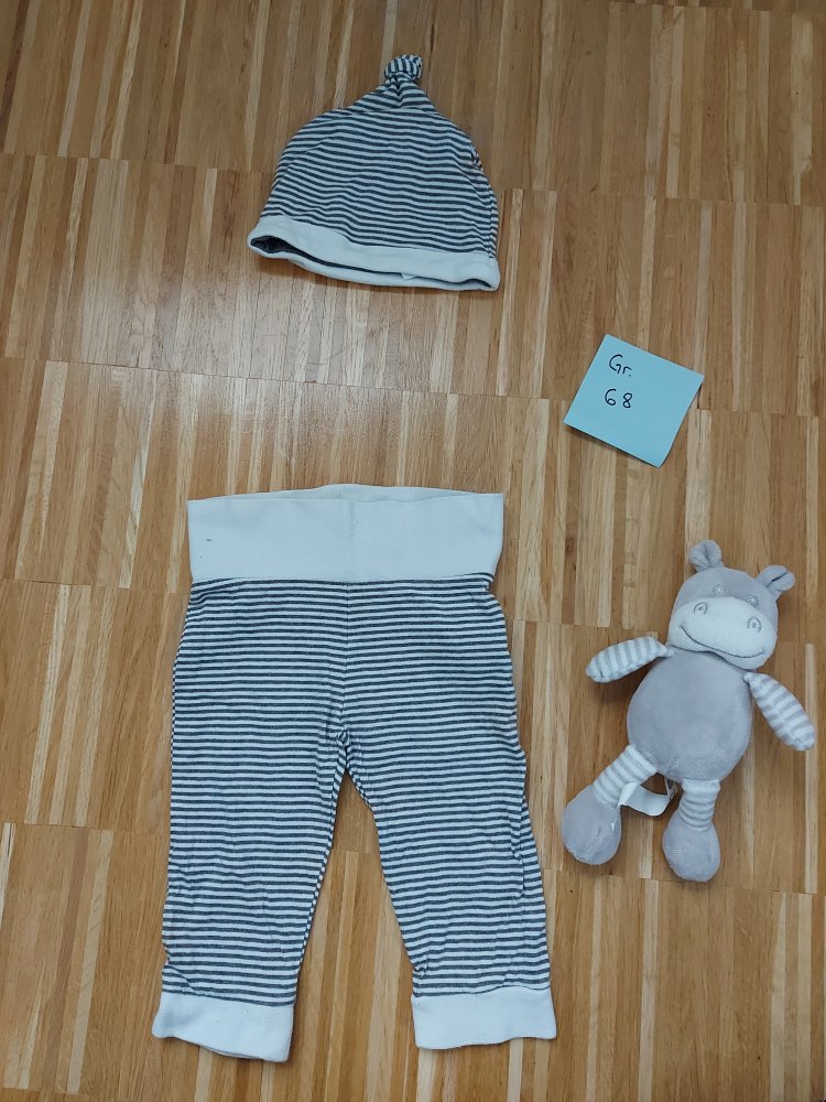 grau-weiß gestreiftes Babyset (Hose + Mütze, 2tlg.)