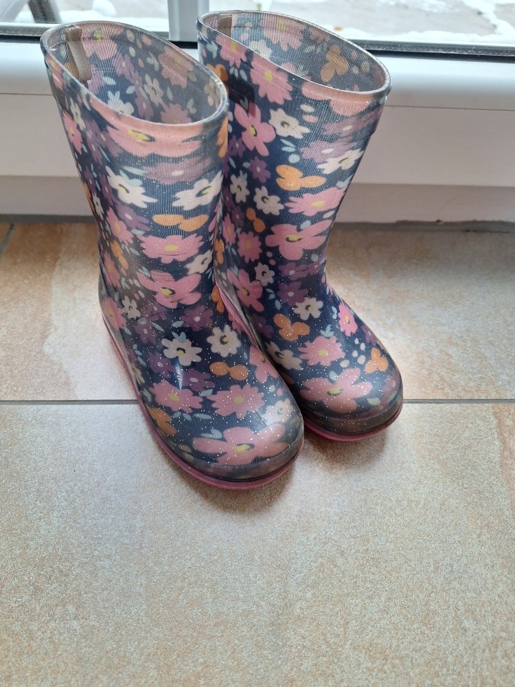 Dunkelblaue Gummistiefel Gr. 25 Blumen und Glitzer