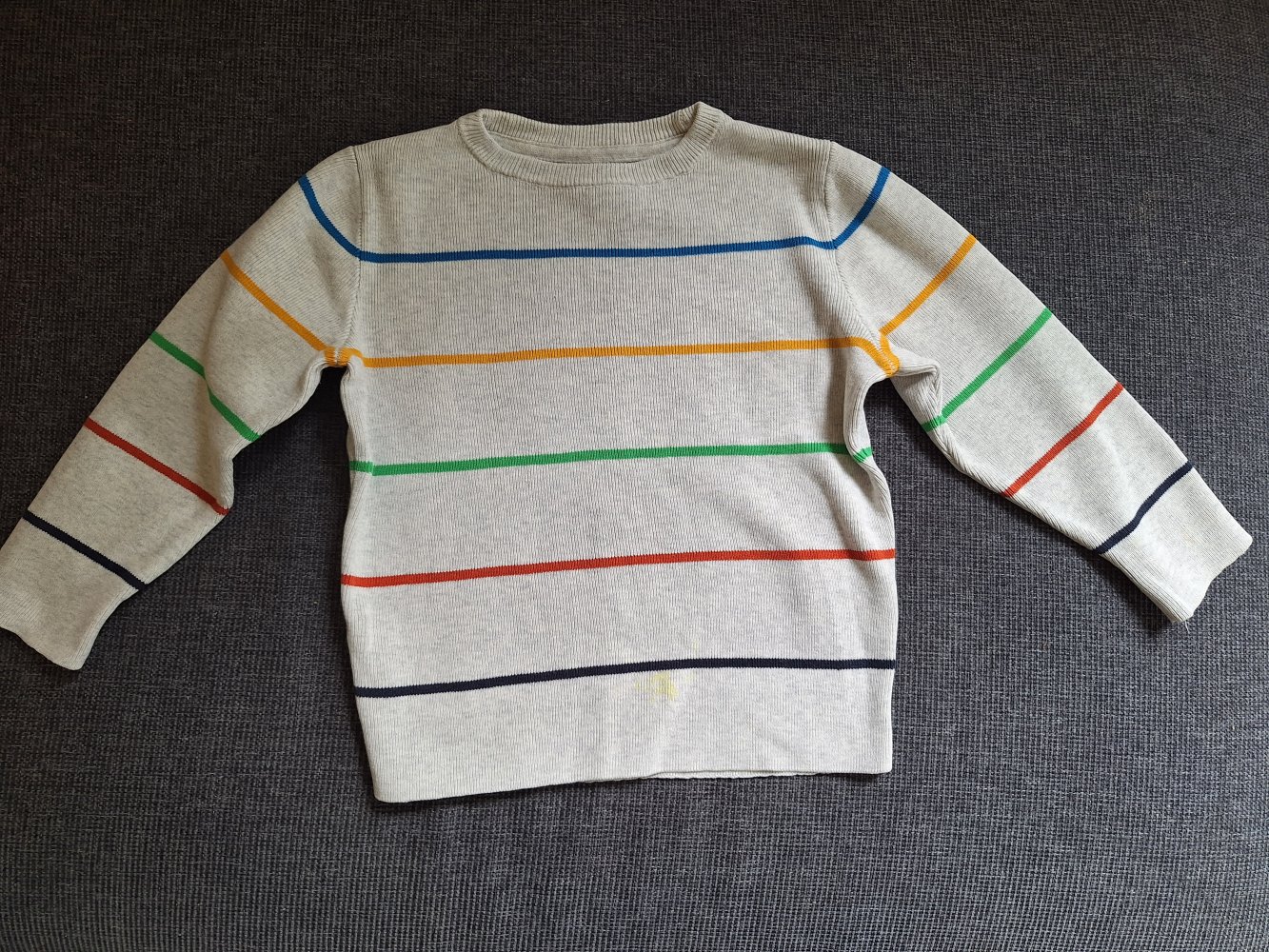 Beiger bunt gestreifter Jungs Strickpulli Gr. 104