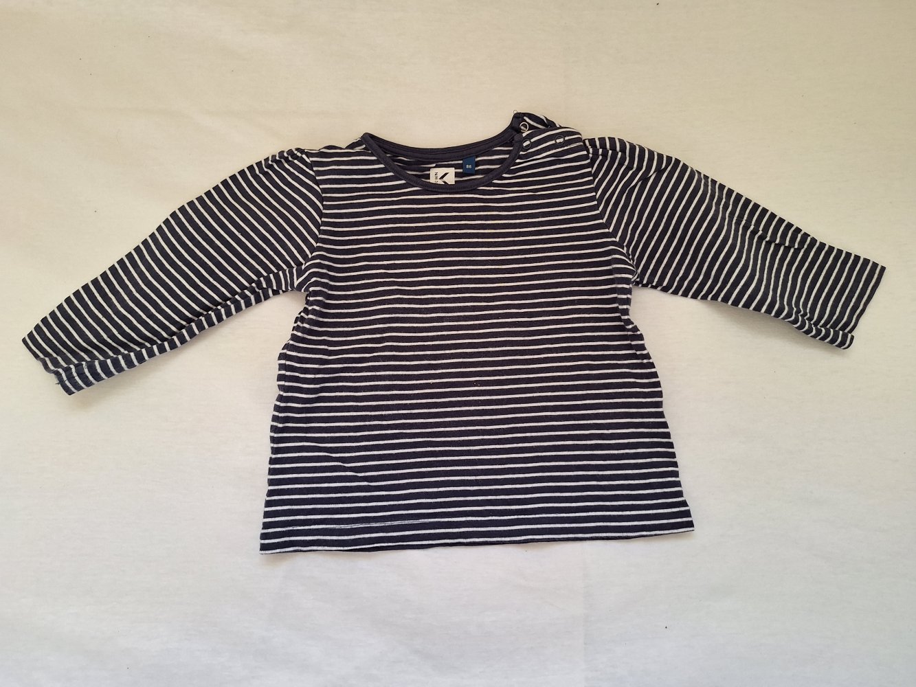 langärmliger blauweiß gestreifter Babypullover Gr. 86 Longsleeve / Shirt unisex / geschlechtsneutral