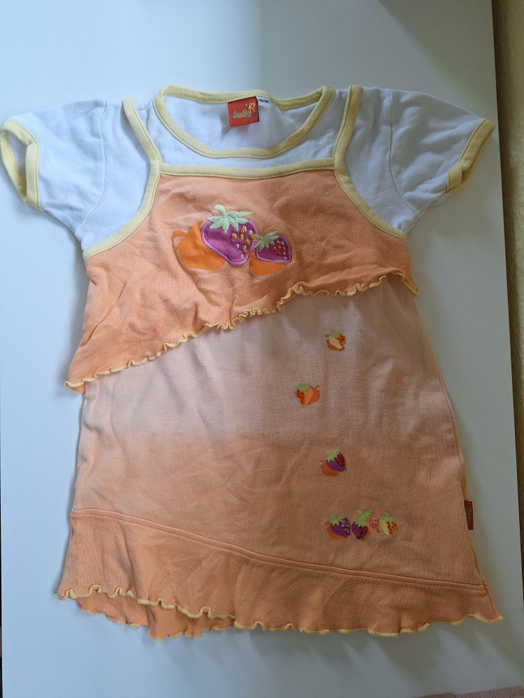 orangefarbenes Sommerkleid mit verspieltem Schnitt und Pailetten Gr. 86/92
