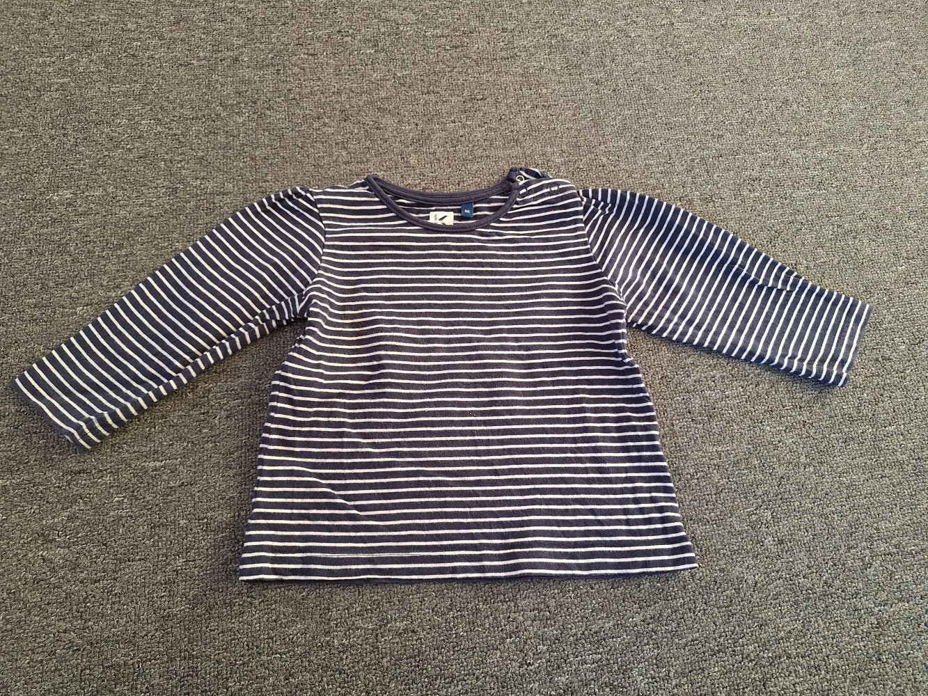langärmliger blauweiß gestreifter Babypullover Gr. 86 Longsleeve / Shirt unisex / geschlechtsneutral