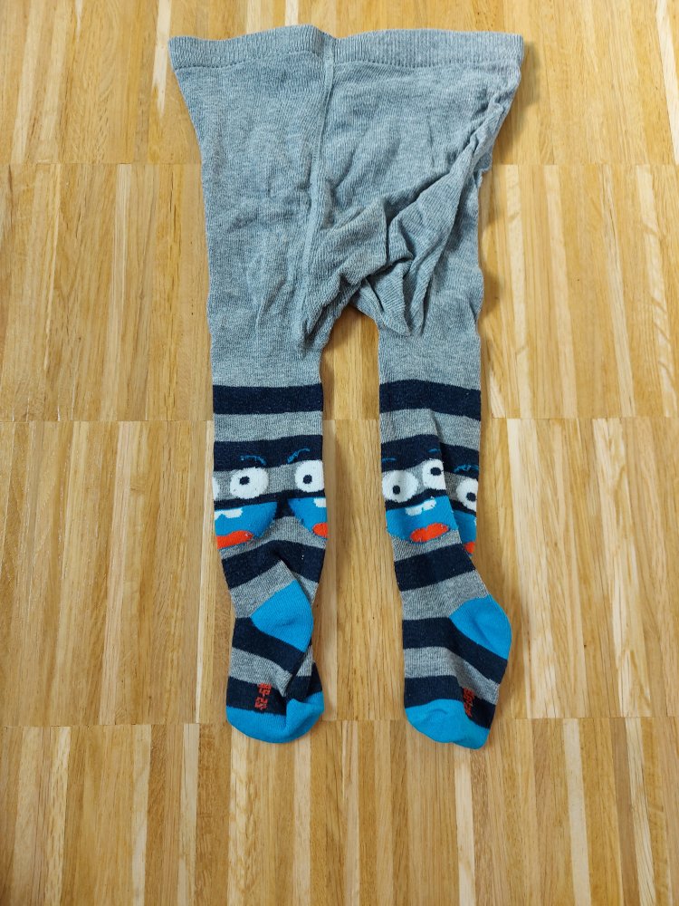 graublaue Babystrumpfhose mit kleinen Monstern Gr. 62/68