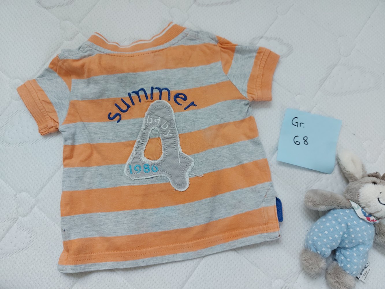 orange-grau gestreiftes Poloshirt Gr. 68 kurzärmlig