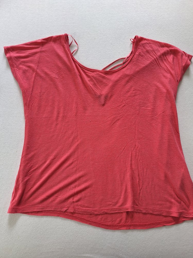 korallrotes Leinen-Shirt mit hinten gekreuzten Trägern, Gr. S