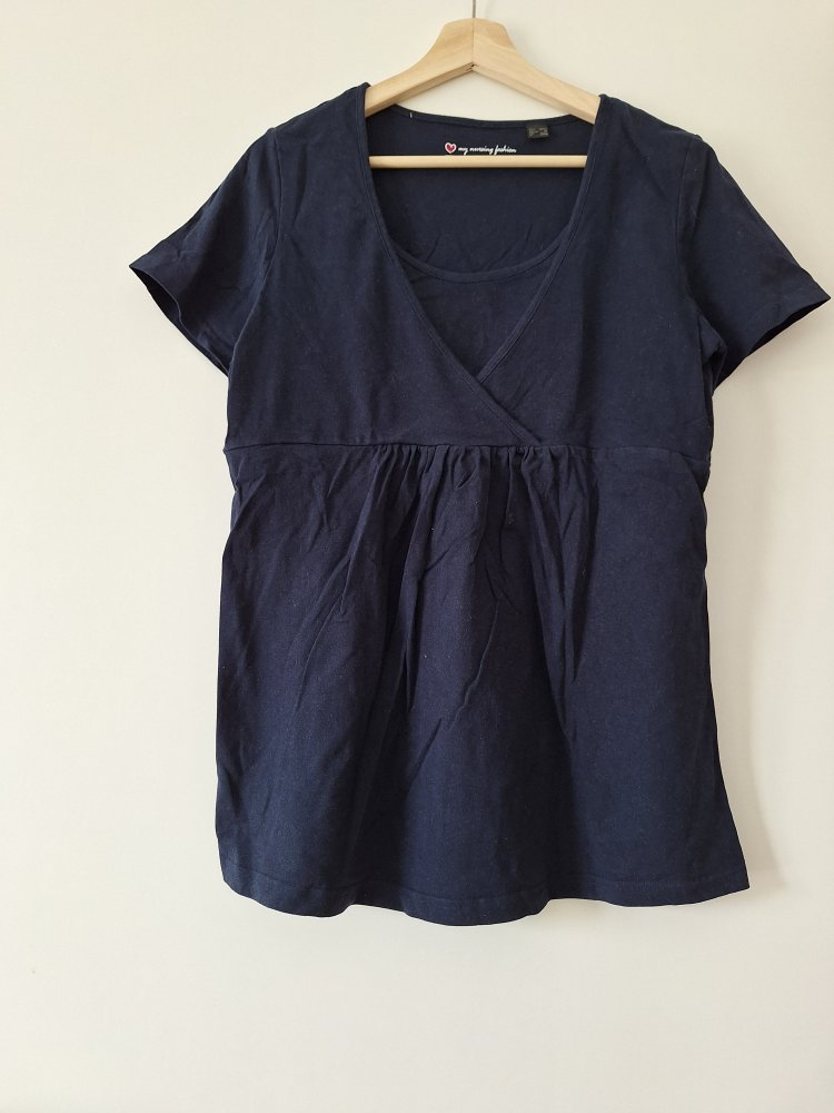 dunkelblaues praktisches und komfortables Umstands- und Stillshirt Gr. 40/42