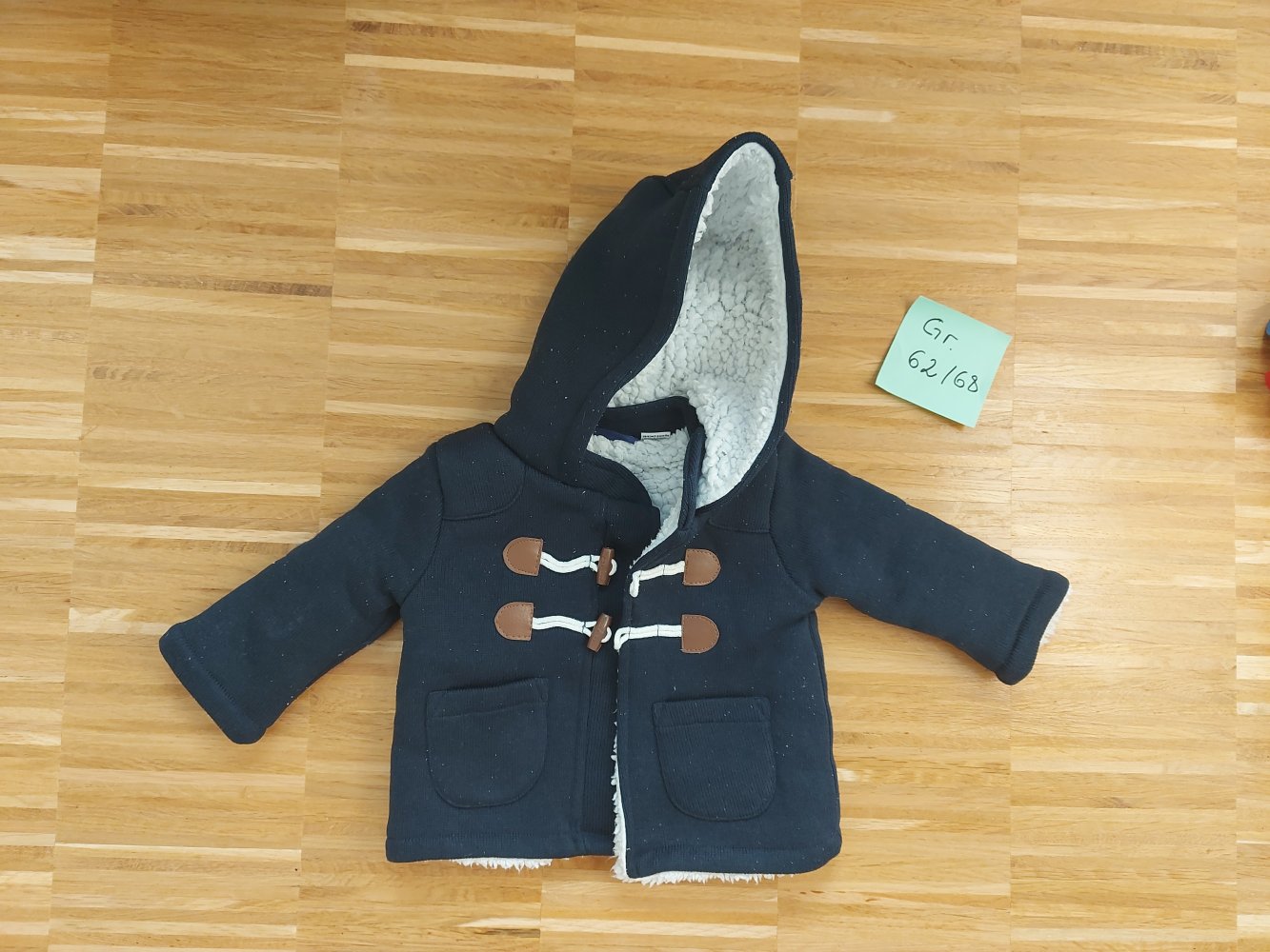 dunkelblaue gefütterte Babyjacke mit Kapuze, Gr. 62/68