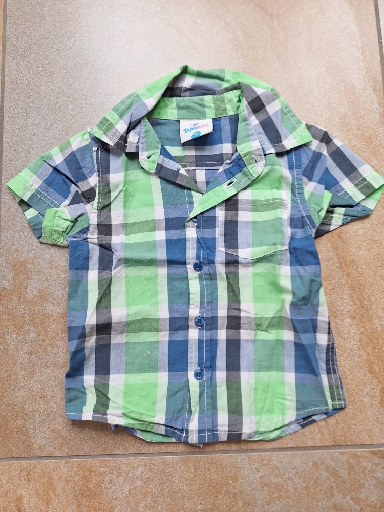 grün-blau kariertes Kurzarmhemd, Gr. 86